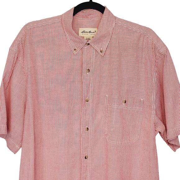 Vtg Eddie Bauer Red/White Stripe Seersucker Short Sleeve Button Down Shirt Sze M - Picture 3 of 8